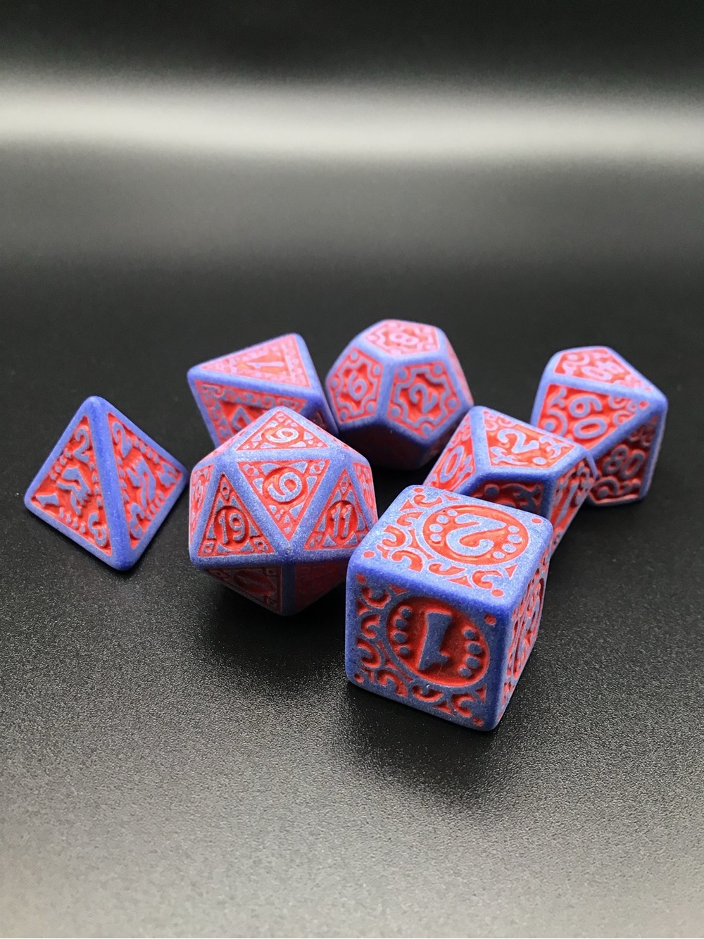Blue and Red Polyhedral Dice